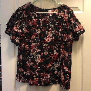 Semi-Sheer floral Ruffle shirt